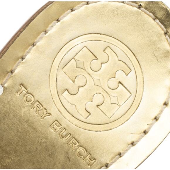 Tory Burch Gold Aerin Heeled Slide 8M - Picture 2 of 10